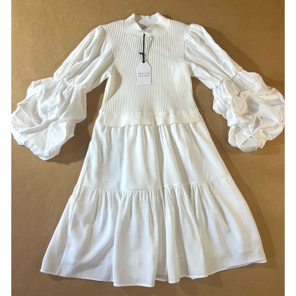 English Factory Mixed Media Mini Tier Dress White Coquette Fairycore S NWT $120